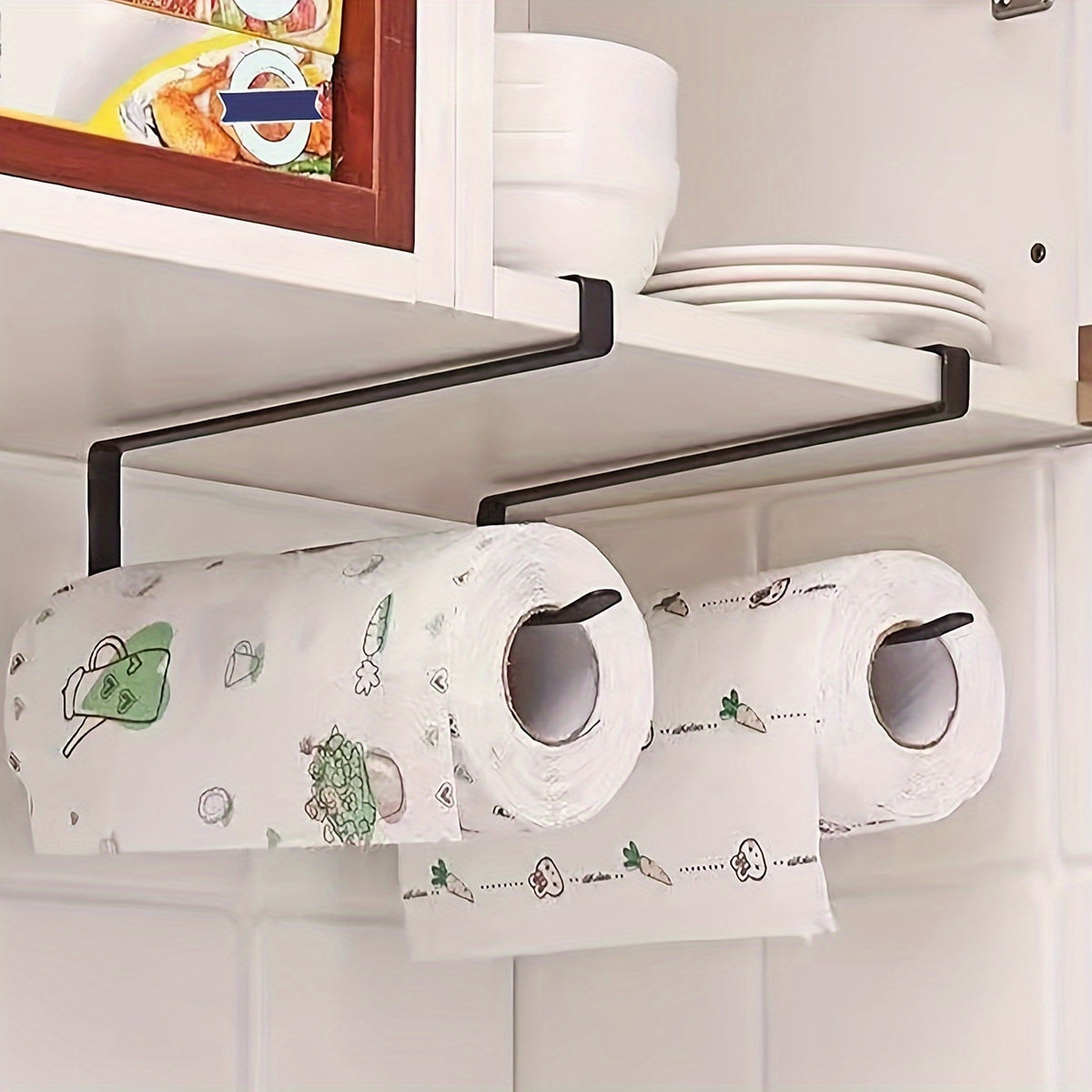 1/2pcs Modern Kitchen Tissue Rack, Perforated Wall Hanging Roll Rack, Multi-function Storage Organization, Kitchen Cabinet Hanging Roll Paper Rack Rag Oil-absorbing Paper Plastic Wrap Hanger Kitchen Storage Rack