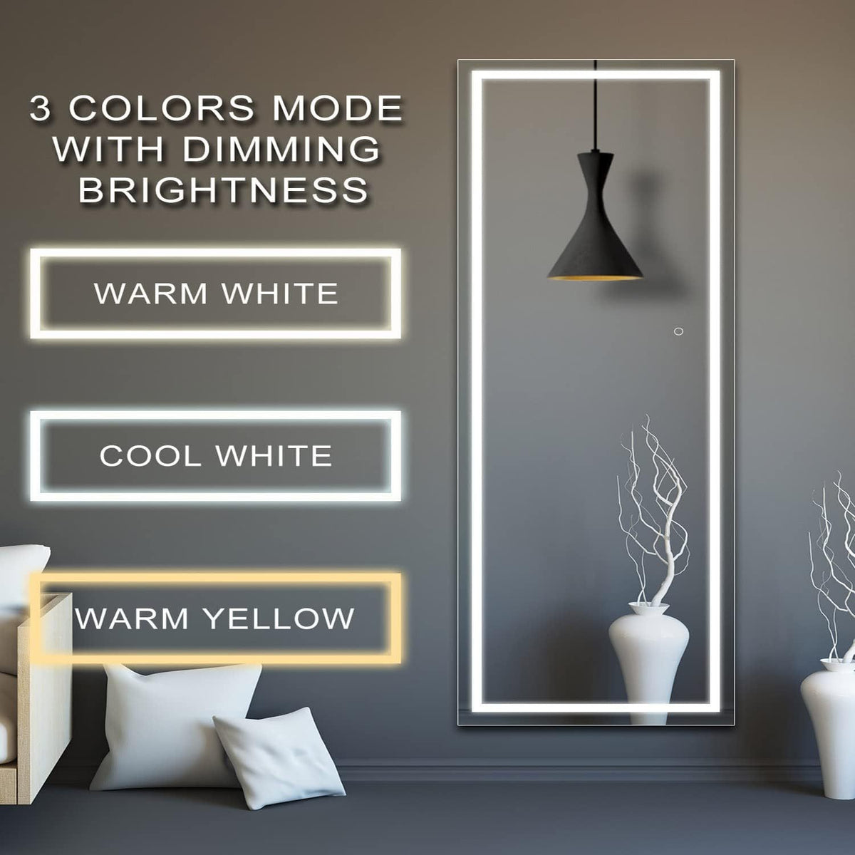 Full Length Mirror with Lights, LED Full Length Mirror, Lighted Full Body Length Light Up Mirror Touch, Free Standing Mirror, Wall Mounted/ Leaning Mirror