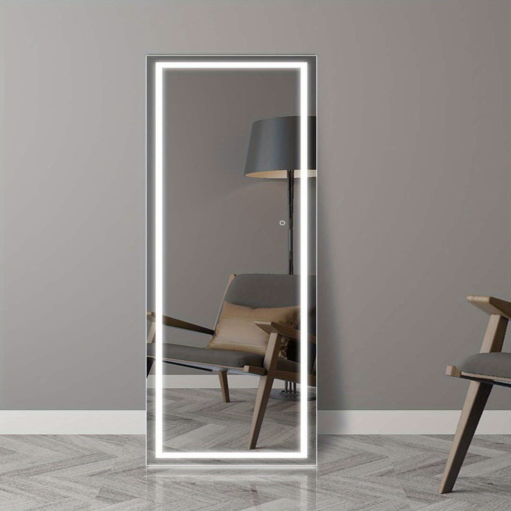 Smart LED Touch Sensor Full-Length Mirror - Adjustable Brightness, Wall-Mount & Freestanding Design with Slim Modern Frame - Ideal for Vanity, Bedroom, Or Dressing Room Lighting