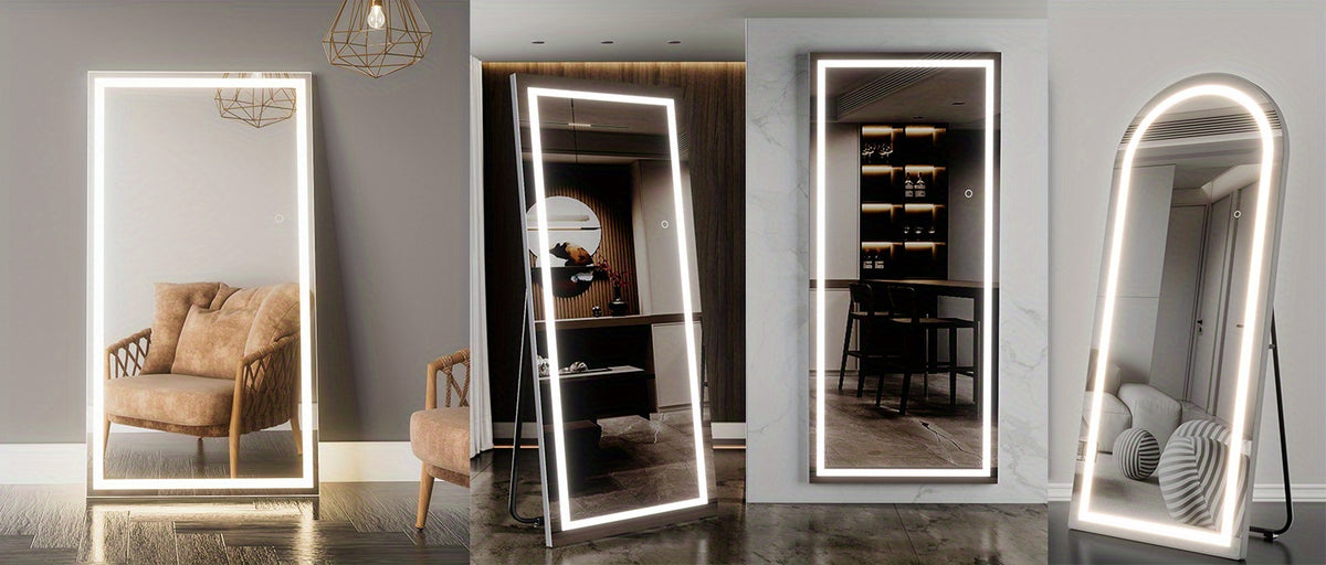Full Length Mirror with Lights, LED Full Length Mirror, Lighted Full Body Length Light Up Mirror Touch, Free Standing Mirror, Wall Mounted/ Leaning Mirror