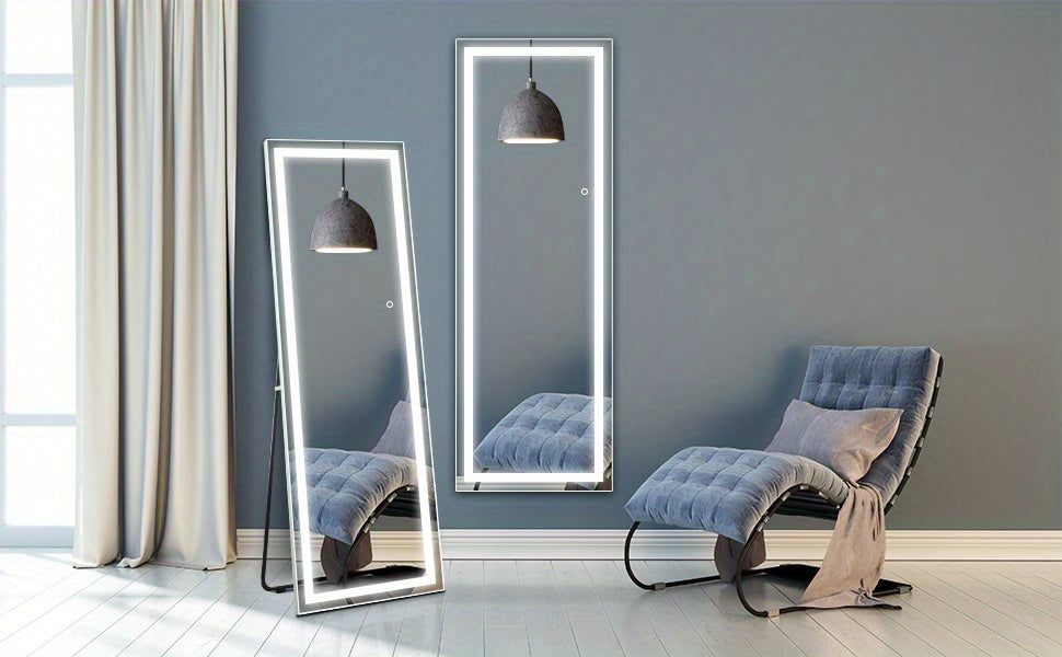 Full Length Mirror with Lights, LED Full Length Mirror, Lighted Full Body Length Light Up Mirror Touch, Free Standing Mirror, Wall Mounted/ Leaning Mirror
