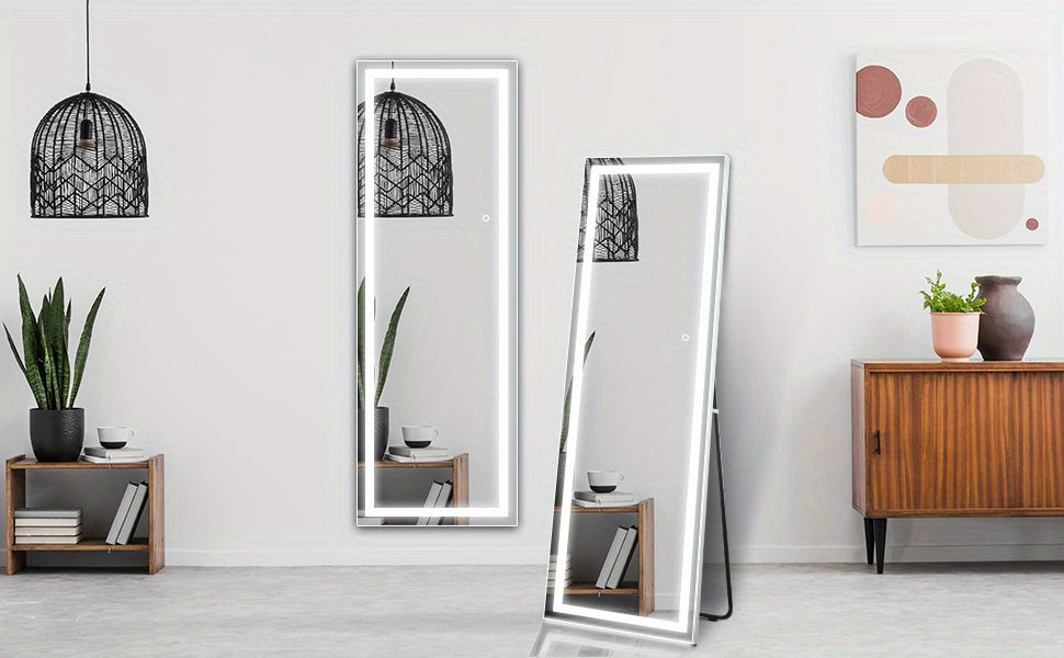 Full Length Mirror with Lights, LED Full Length Mirror, Lighted Full Body Length Light Up Mirror Touch, Free Standing Mirror, Wall Mounted/ Leaning Mirror