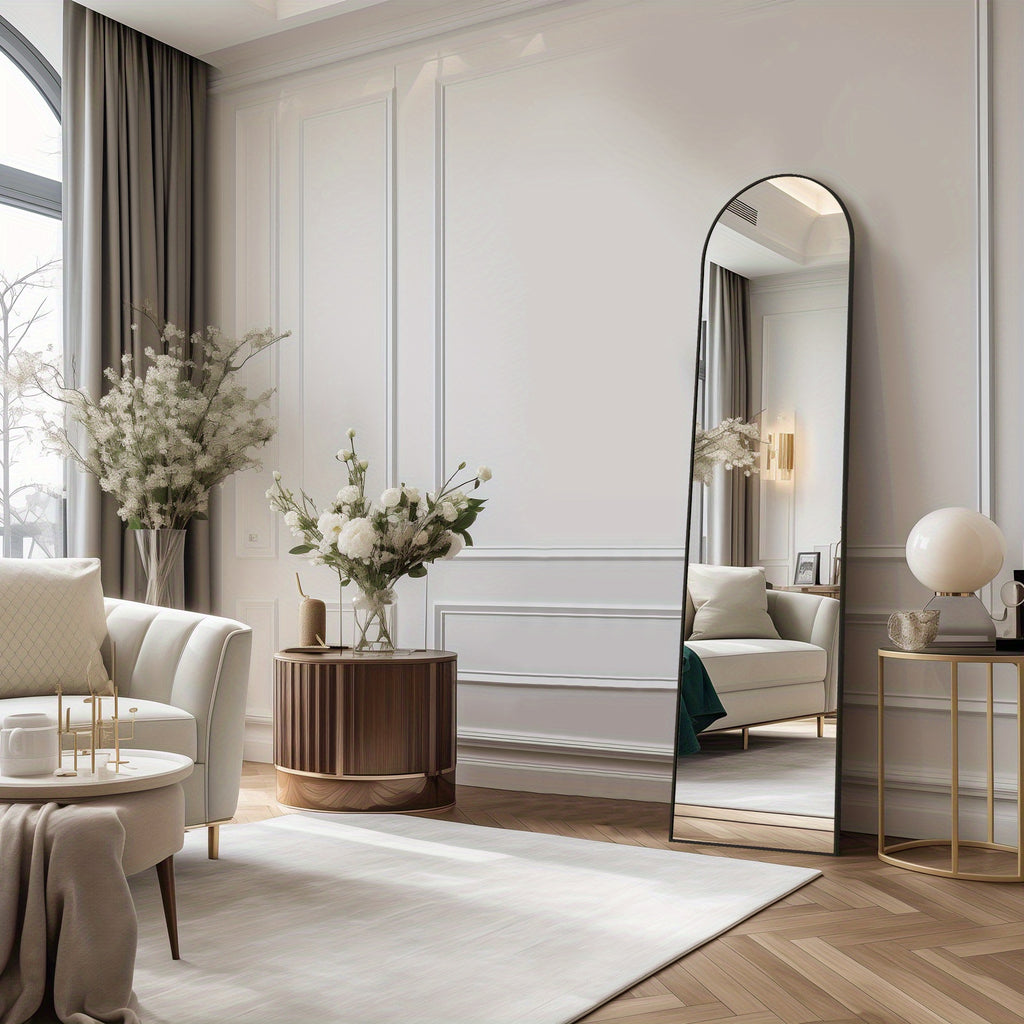 Full Length Floor Mount Mirror-Aluminum Alloy Frame-Arch Mirror Full Length HD-Full Body Mirror-for Bedroom or Living Room