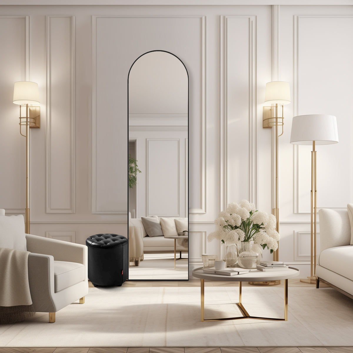 Full Length Floor Mount Mirror-Aluminum Alloy Frame-Arch Mirror Full Length HD-Full Body Mirror-for Bedroom or Living Room