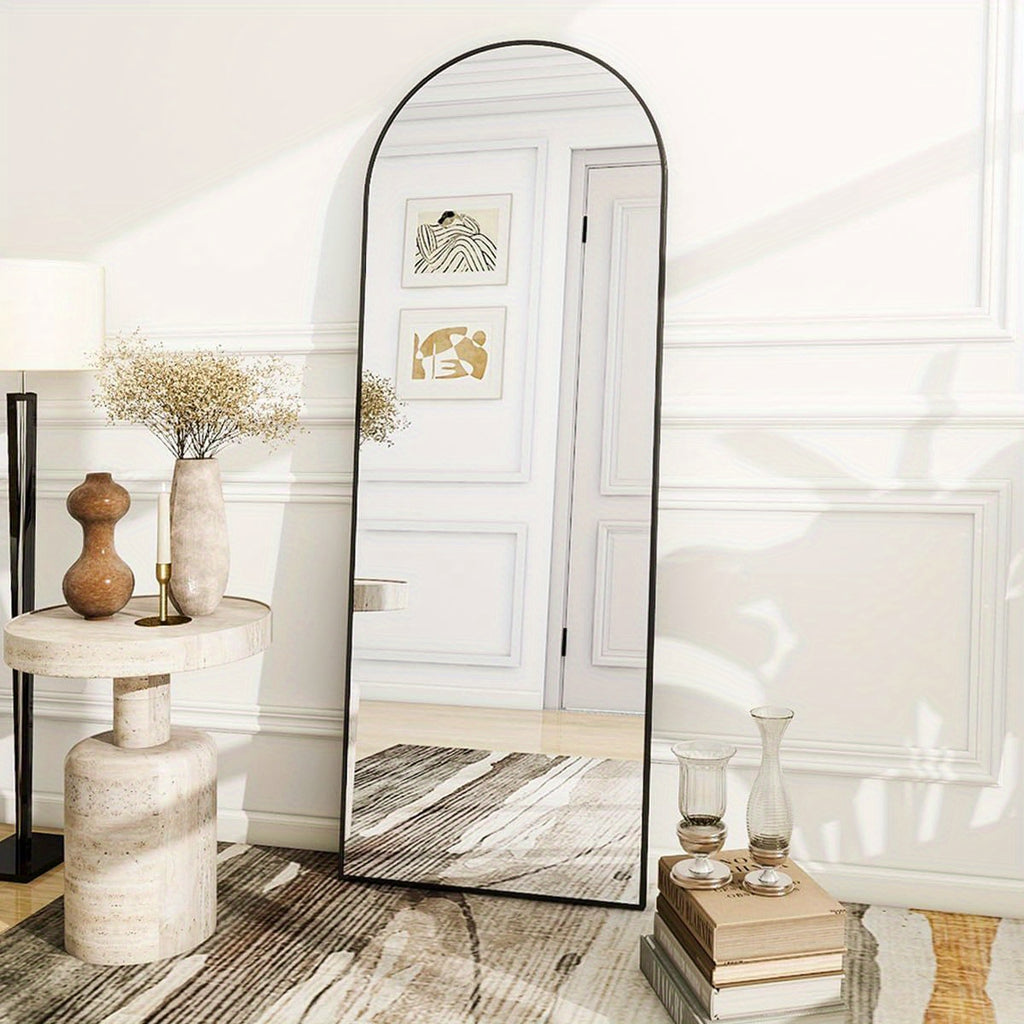 Mirror Full Length, Floor Mirror with Stand, Aluminum Alloy Frame Full Body Mirror, Standing Hanging or Leaning Against Wall for Bedroom and Living Room