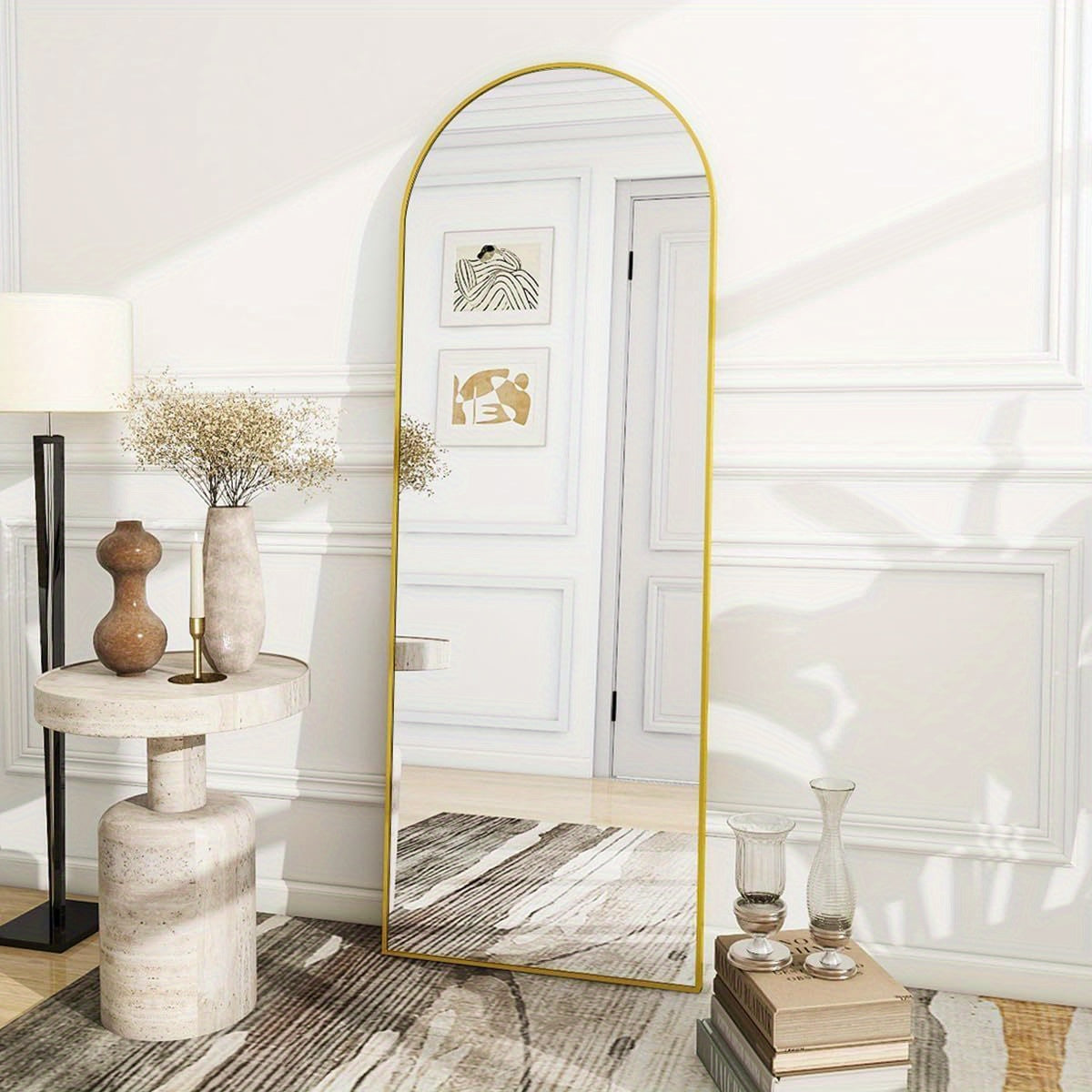 Mirror Full Length, Floor Mirror with Stand, Aluminum Alloy Frame Full Body Mirror, Standing Hanging or Leaning Against Wall for Bedroom and Living Room