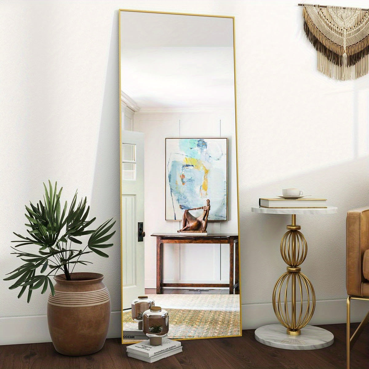 Mirror Full Length, Floor Mirror with Stand, Aluminum Alloy Frame Full Body Mirror, Standing Hanging or Leaning Against Wall for Bedroom and Living Room