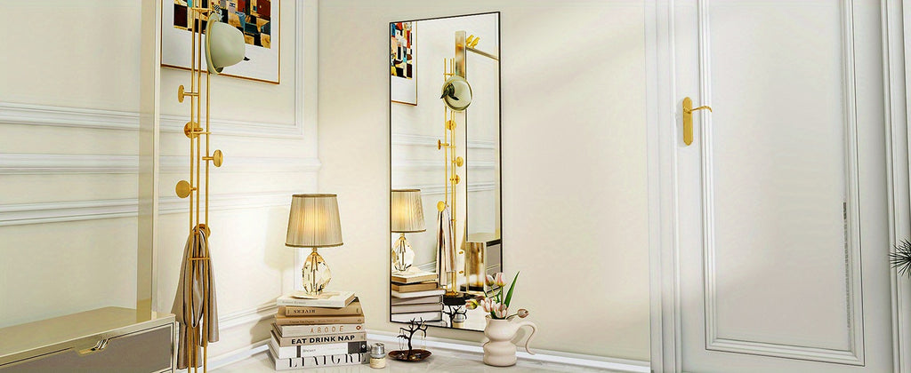 Mirror Full Length, Floor Mirror with Stand, Aluminum Alloy Frame Full Body Mirror, Standing Hanging or Leaning Against Wall for Bedroom and Living Room