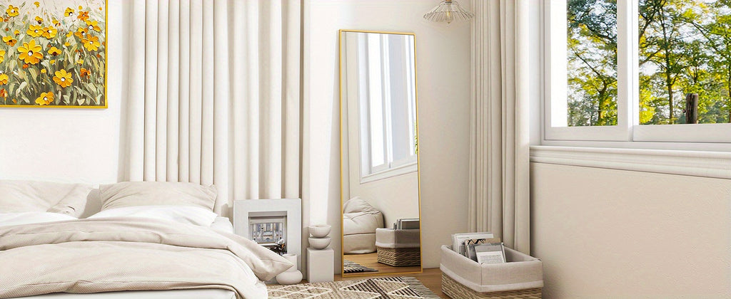 Mirror Full Length, Floor Mirror with Stand, Aluminum Alloy Frame Full Body Mirror, Standing Hanging or Leaning Against Wall for Bedroom and Living Room