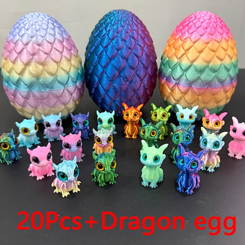 The 20pcs 3D Printed Dragon And Dragon Egg Multi-color Gradient Laser Desktop Decoration Is The Perfect Gift for Friends And Family. It Is Very Suitable for Party And Outdoor And In-car Display Statue Ornaments