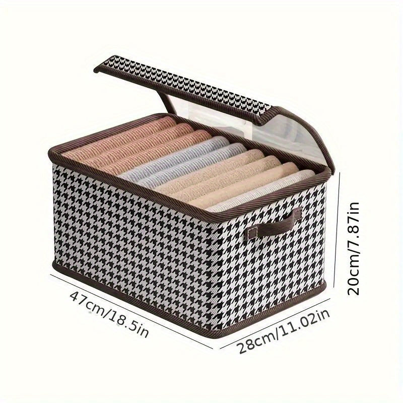 Lidded Fabric Storage Basket with Handle, Foldable Oxford Cloth or Cationic Wardrobe Organizer for Closet Shelves, Home Storage and Moving