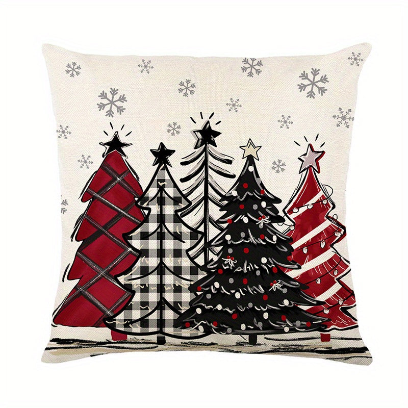 4pcs/Set Merry Christmas Xmas Tree Bow Pillow Covers, Farmhouse Christmas Tree Decorations, Merry Christmas Tree Hello Winter Holiday Decor Throw Cushion Cases for Couch Sofa Living Room Outdoor, Without Pillow Inserts, 18*18Inch