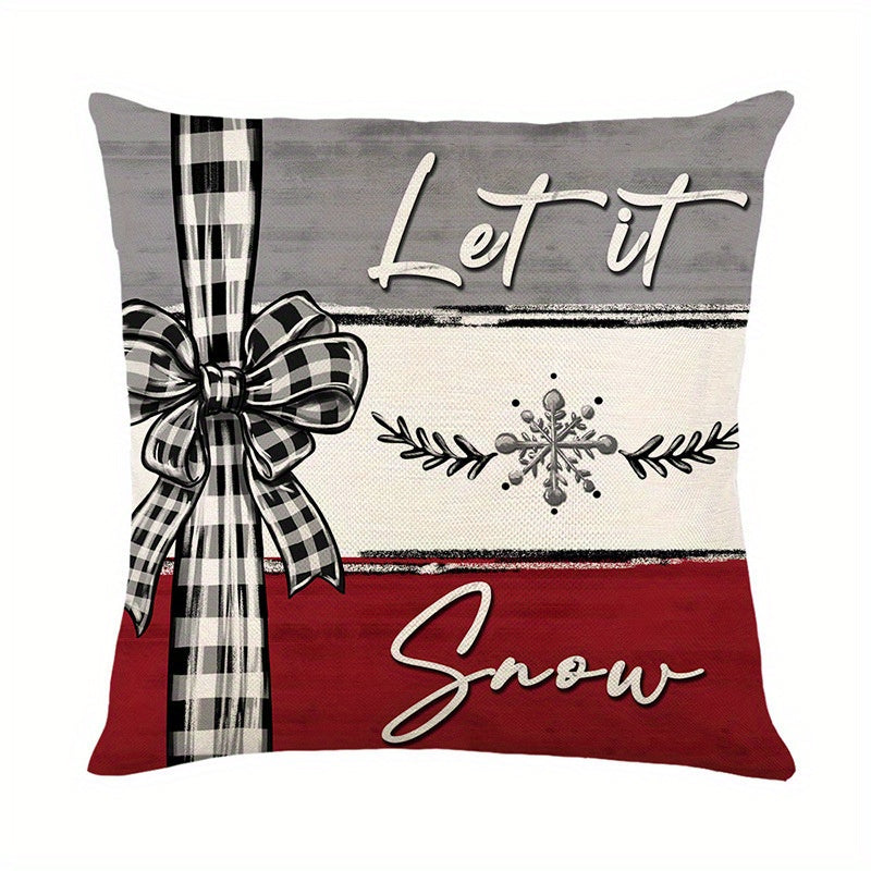 4pcs/Set Merry Christmas Xmas Tree Bow Pillow Covers, Farmhouse Christmas Tree Decorations, Merry Christmas Tree Hello Winter Holiday Decor Throw Cushion Cases for Couch Sofa Living Room Outdoor, Without Pillow Inserts, 18*18Inch