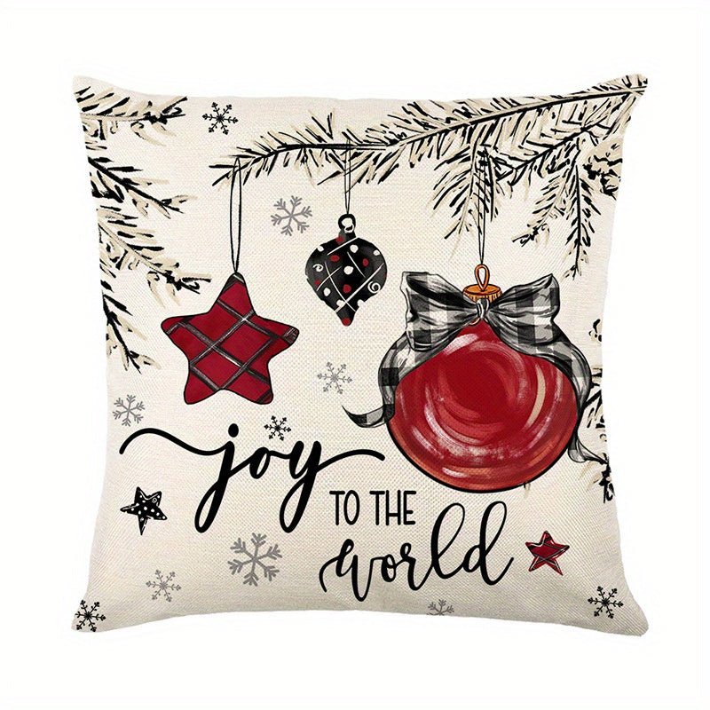 4pcs/Set Merry Christmas Xmas Tree Bow Pillow Covers, Farmhouse Christmas Tree Decorations, Merry Christmas Tree Hello Winter Holiday Decor Throw Cushion Cases for Couch Sofa Living Room Outdoor, Without Pillow Inserts, 18*18Inch