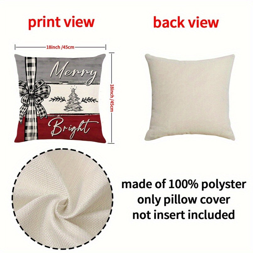 4pcs/Set Merry Christmas Xmas Tree Bow Pillow Covers, Farmhouse Christmas Tree Decorations, Merry Christmas Tree Hello Winter Holiday Decor Throw Cushion Cases for Couch Sofa Living Room Outdoor, Without Pillow Inserts, 18*18Inch