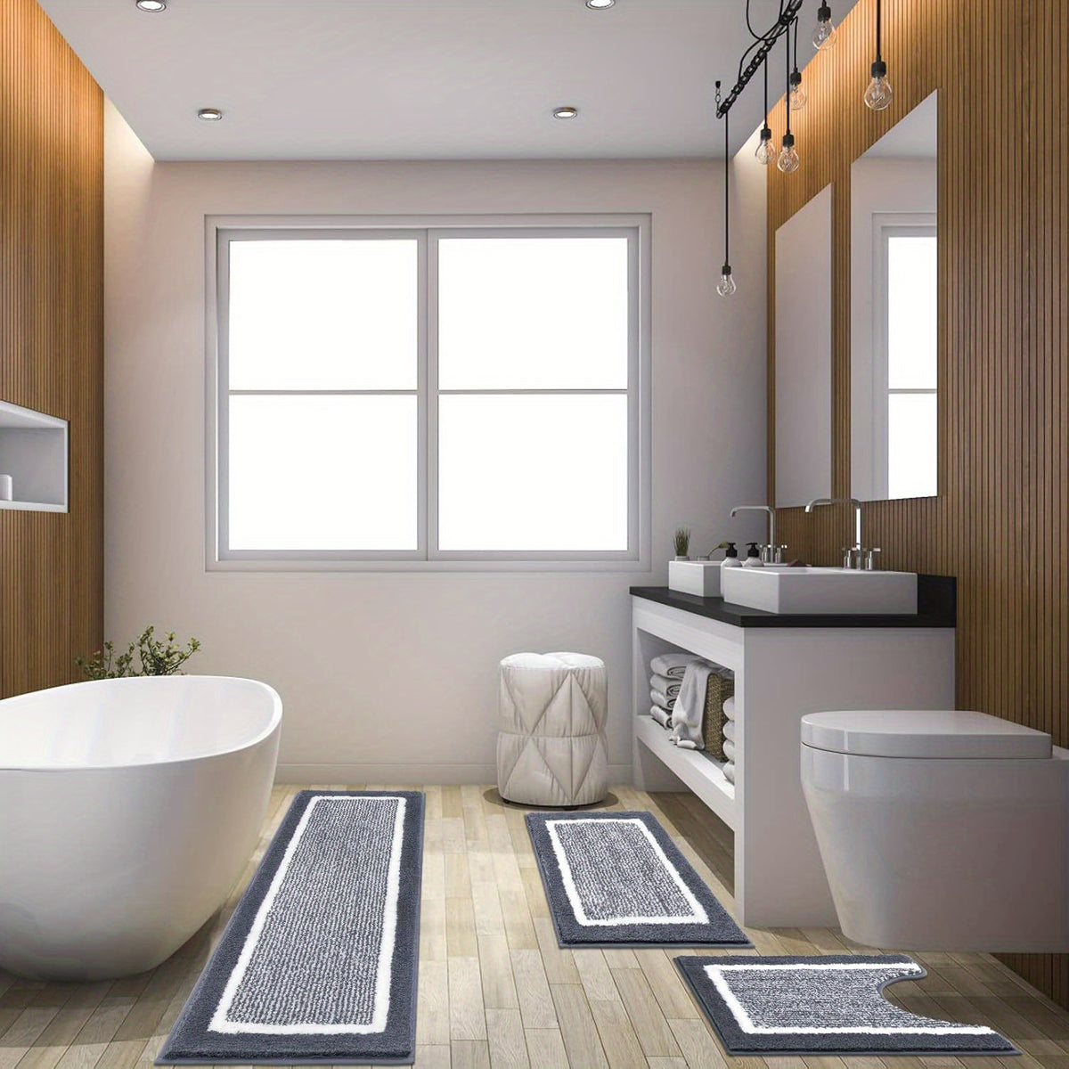 Bathroom Rug Set 3pcs Non-Slip Absorbent Bath Mats for Bathroom Sets Washable Microfiber Bathroom Rugs And Mats Shaggy Bath Rugs And U-Shaped Toilet Mat for Bath Floor