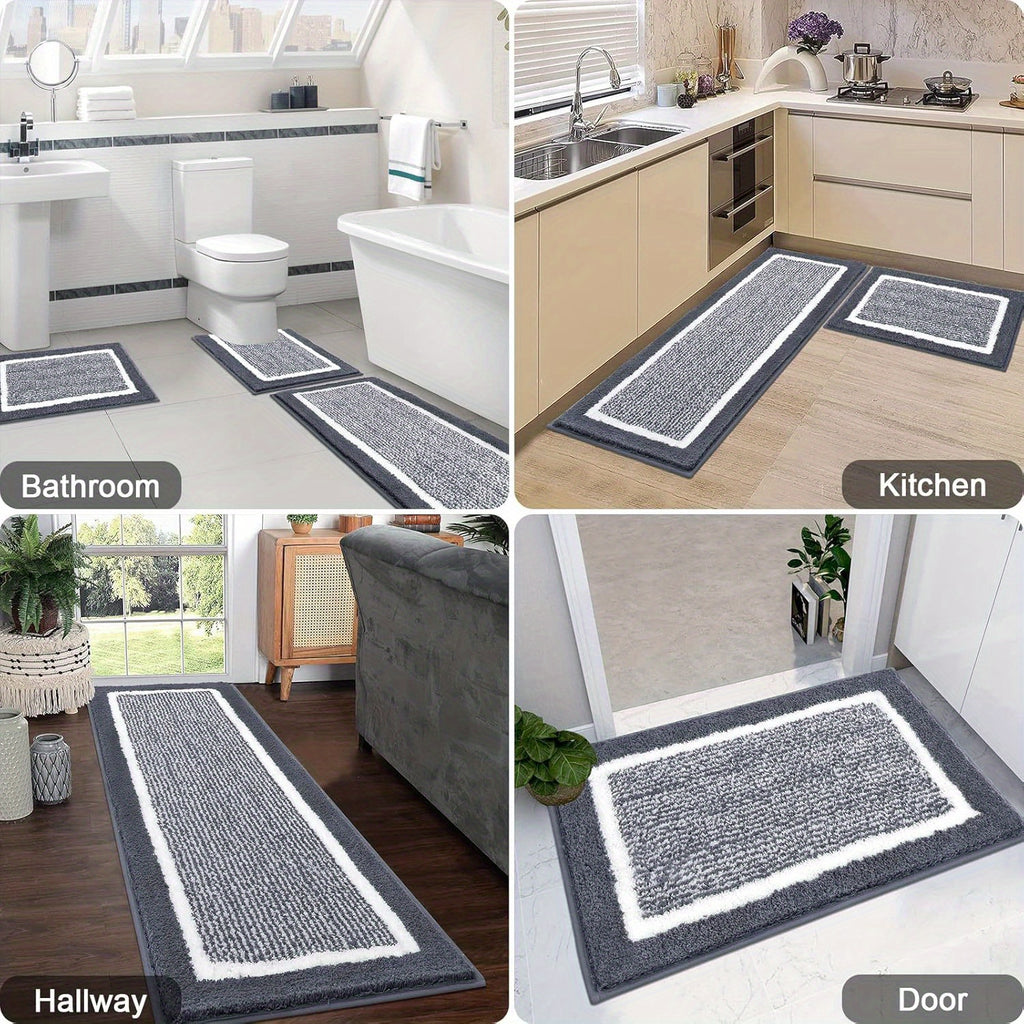 Bathroom Rug Set 3pcs Non-Slip Absorbent Bath Mats for Bathroom Sets Washable Microfiber Bathroom Rugs And Mats Shaggy Bath Rugs And U-Shaped Toilet Mat for Bath Floor