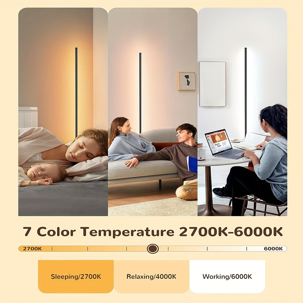 LED Corner Floor Lamp with RGBIC Color Changing Scenes, App and Remote Control, Music Sync and Timer for Bedroom Living Room and Gaming Setup