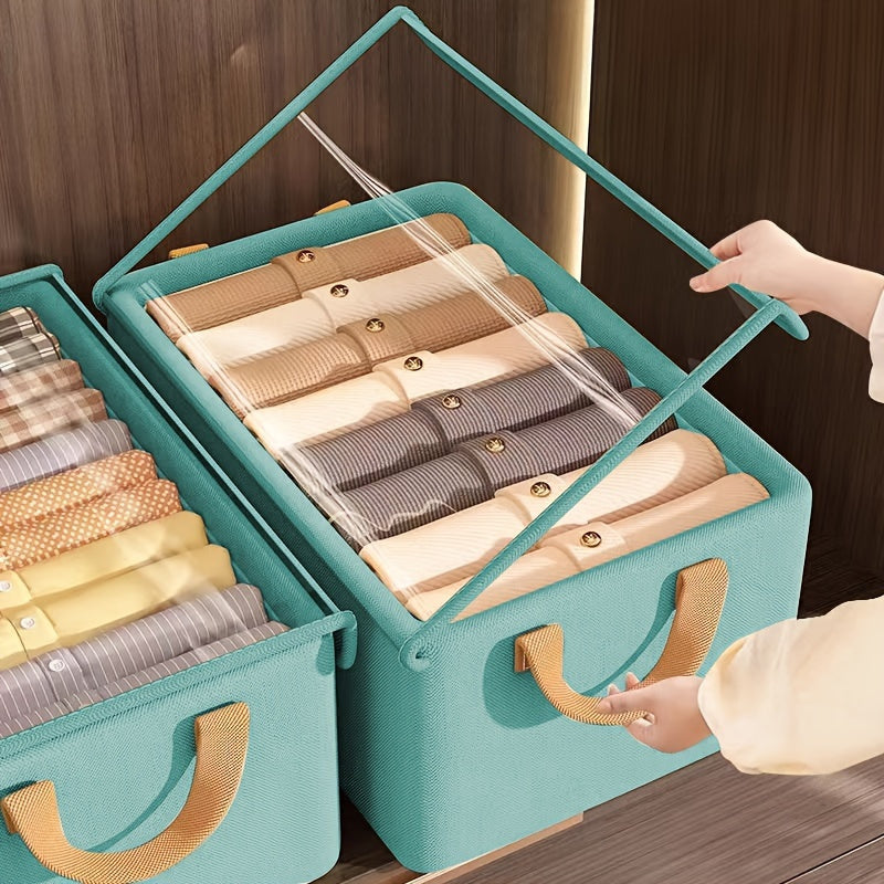 Foldable Fabric Clothes Storage Box, Multi-Purpose Closet Storage Box with Transparent Windows, Breathable Non-Woven Material – Perfect for Pants And Underwear, Covered, Tiered, Home Storage And Organization, Underbed Storage, Under-Bed Storage
