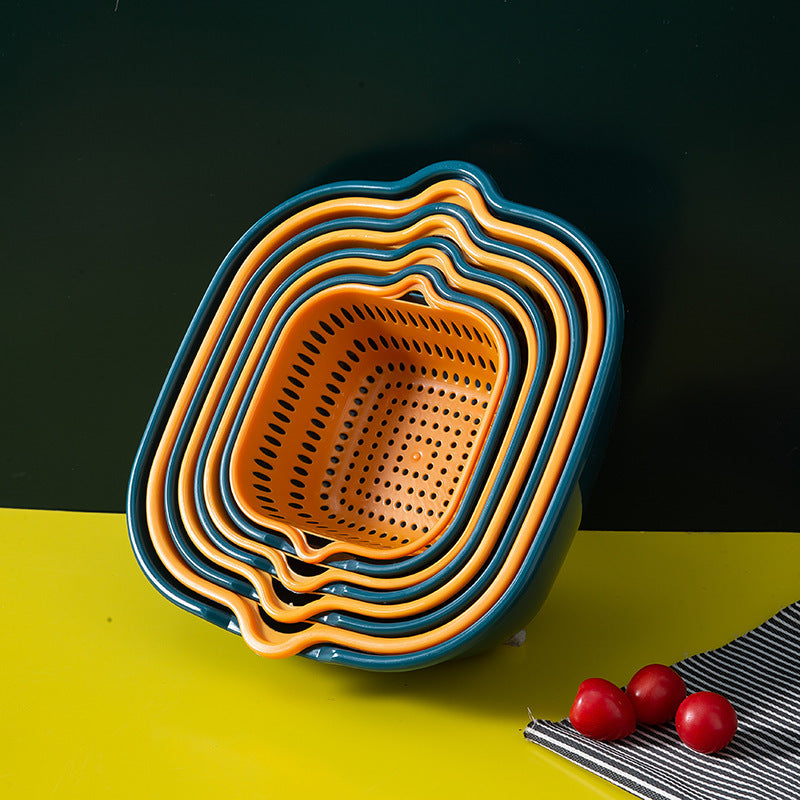 6pcs, filter screen, double-layer drainage basket, plastic filter screen basket, reusable vegetable washing basket, kitchen household filter screen, fruit and vegetable washing basket, kitchen supplies, kitchen gadgets and kitchen accessories.