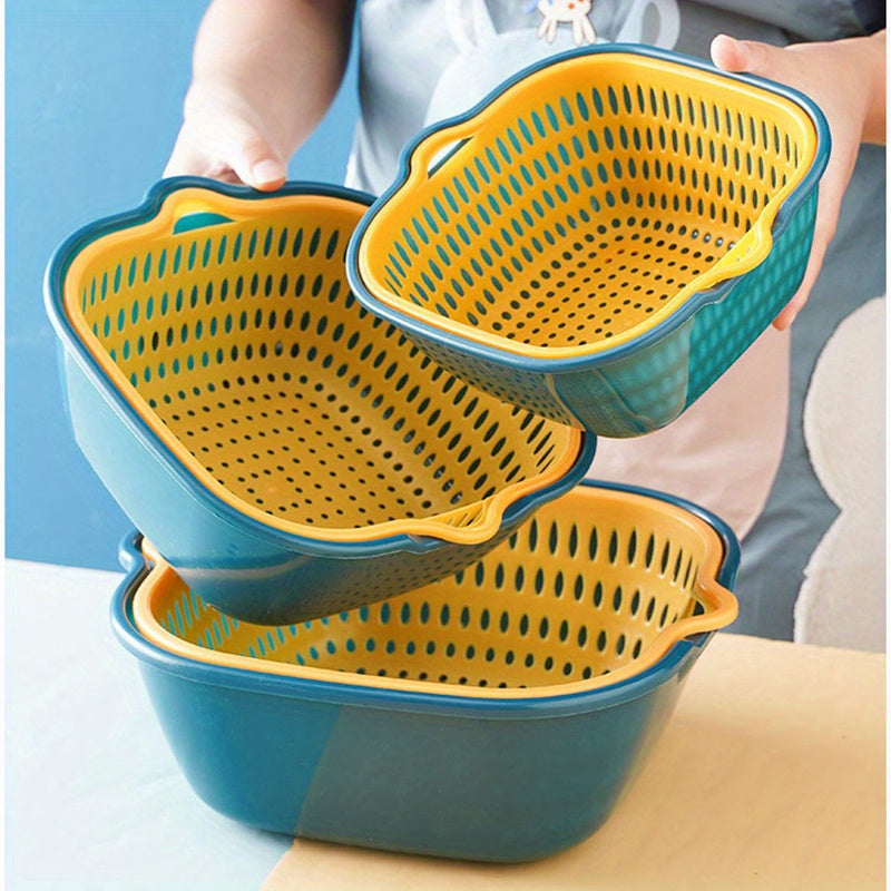 6pcs, filter screen, double-layer drainage basket, plastic filter screen basket, reusable vegetable washing basket, kitchen household filter screen, fruit and vegetable washing basket, kitchen supplies, kitchen gadgets and kitchen accessories.