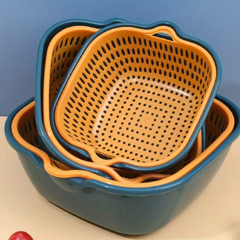 6pcs, filter screen, double-layer drainage basket, plastic filter screen basket, reusable vegetable washing basket, kitchen household filter screen, fruit and vegetable washing basket, kitchen supplies, kitchen gadgets and kitchen accessories.