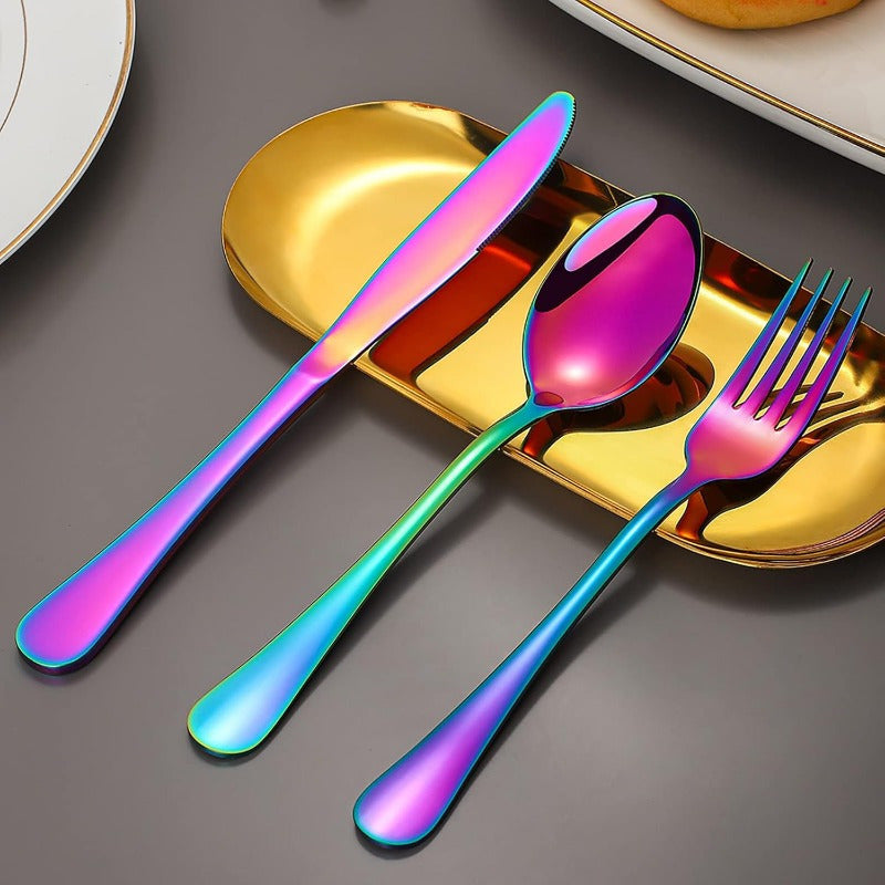 60/20pcs Of Mirror Polished Stainless Steel Tableware Set for 12 People - Titanium Plated Dishwasher Safe Cutlery Set with Knife Fork Spoon, (Vibrant Colors, 304 Food Grade Material) The Best Gifts for Thanksgiving And Christmas