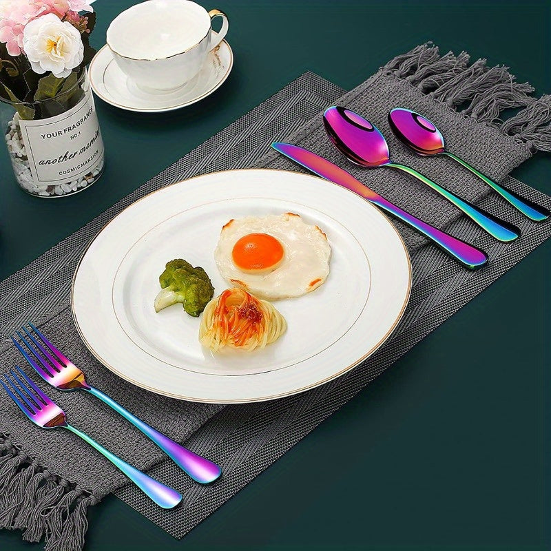 Titanium Plated Rainbow Silverware Set, 20 or 60 Piece Mirror Polished 304 Stainless Steel Flatware with Knives Forks and Spoons for Home and Holiday Dining
