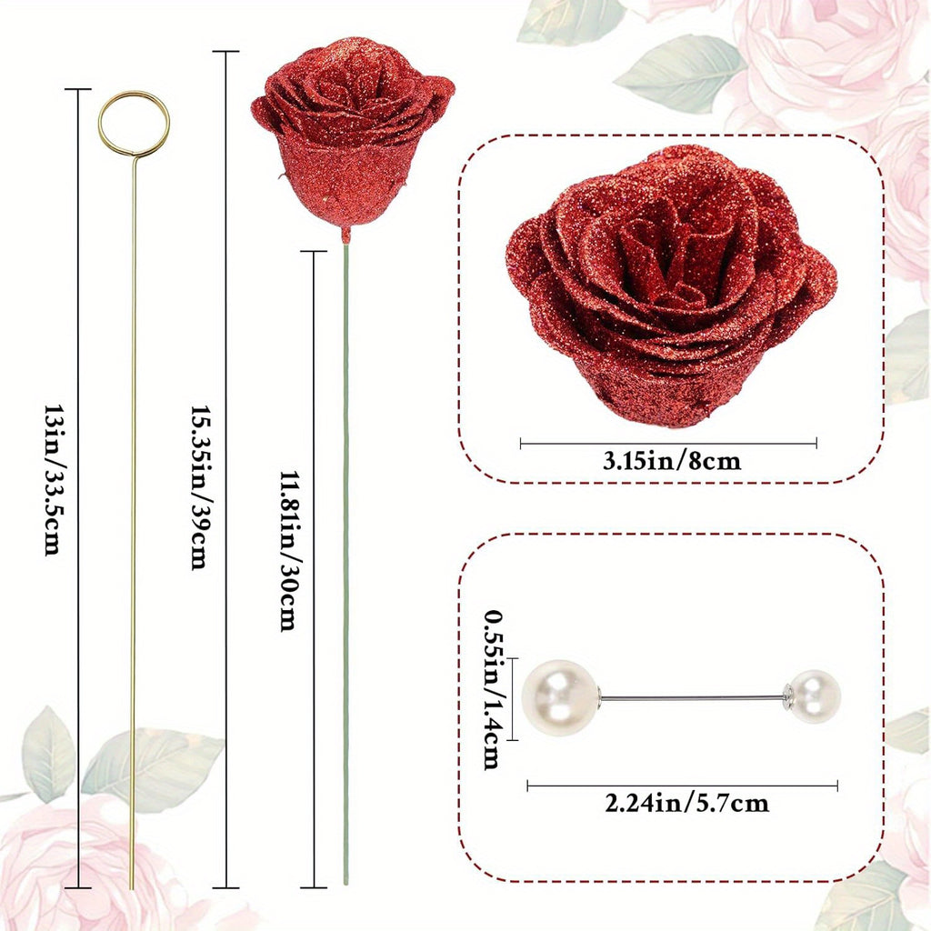 24/36pcs Simulation Flash Rose Bouquet Fake Flower Rose Delicate Beautiful Bouquet Eternal Shiny Artificial Roses Suitable for Dating, Engagement, Wedding, Anniversary, Holiday Decorations Blue/ Purple/ Red