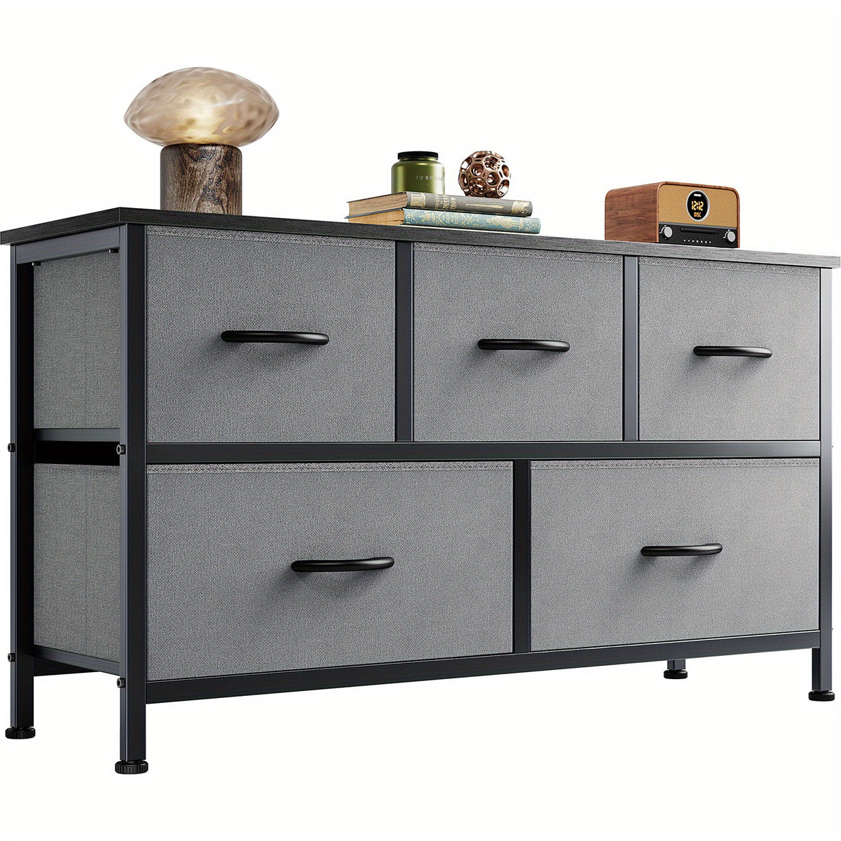 5-Drawer Cabinet Tower, Father'S Day Gift, TV Stand for Bedroom, TV Dresser for 45 Inches, Media Console Table, Entertainment Center with 5 Fabric Drawers Cabinet And Open Storage Shelf Other (Furniture) Cabinet for Living Room, Hallway