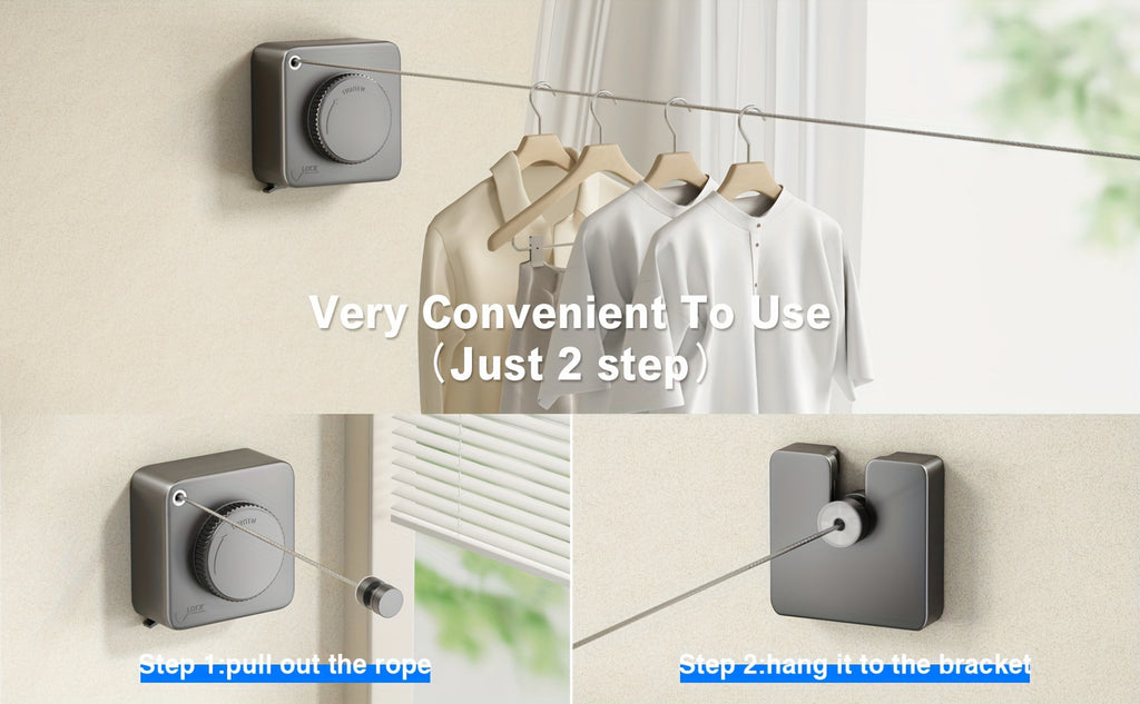 1/2pcs Retractable Clothesline Indoor Non-Sagging Outdoor Clothes Line Retracting Heavy Duty Clothes Drying Laundry Line Wall Mounted Stainless Steel Line-15.1 Feets(Square-Gray), Clotheslines