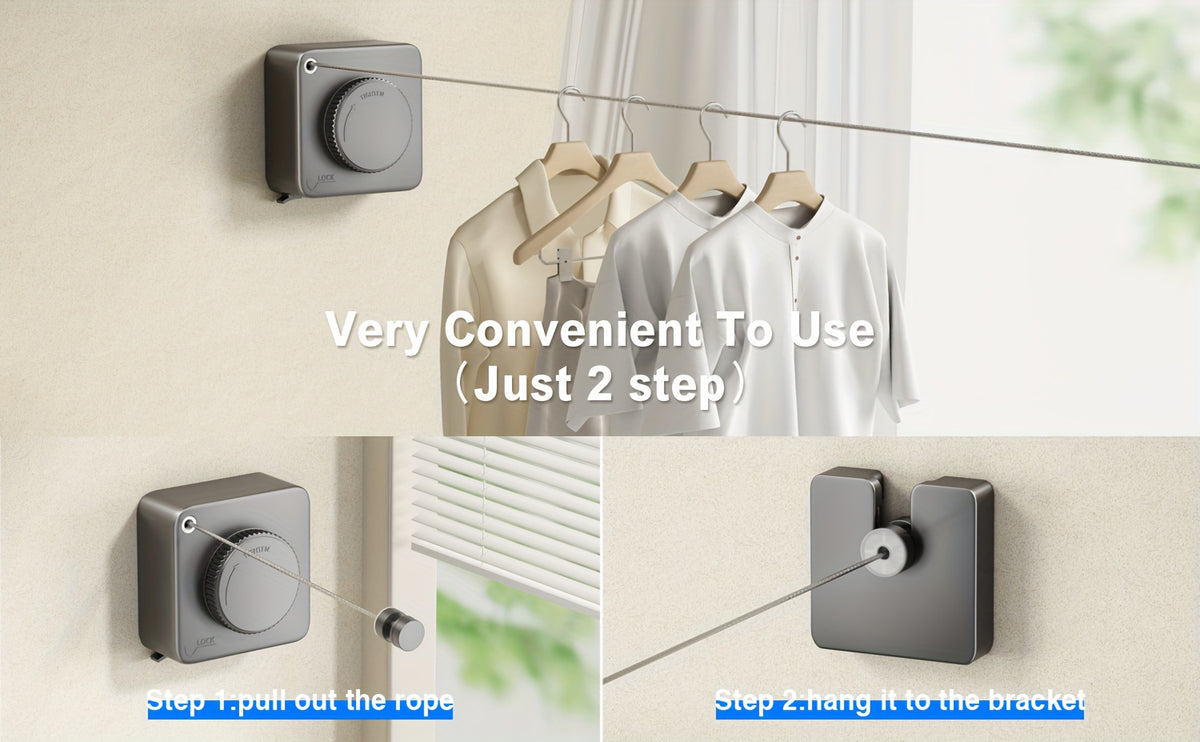 1/2pcs Retractable Clothesline Indoor Non-Sagging Outdoor Clothes Line Retracting Heavy Duty Clothes Drying Laundry Line Wall Mounted Stainless Steel Line-15.1 Feets(Square-Gray), Clotheslines