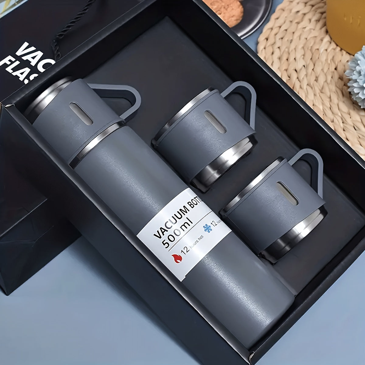 16.9 Oz/ 500Ml Insulated Stainless Steel Vacuum Bottle Set - Keeps Drinks Hot Or Cold for Hours, Perfect for Commuters, Office Workers, Students, And Outdoor Enthusiasts - Durable, Leak Proof, And Easy to Clean