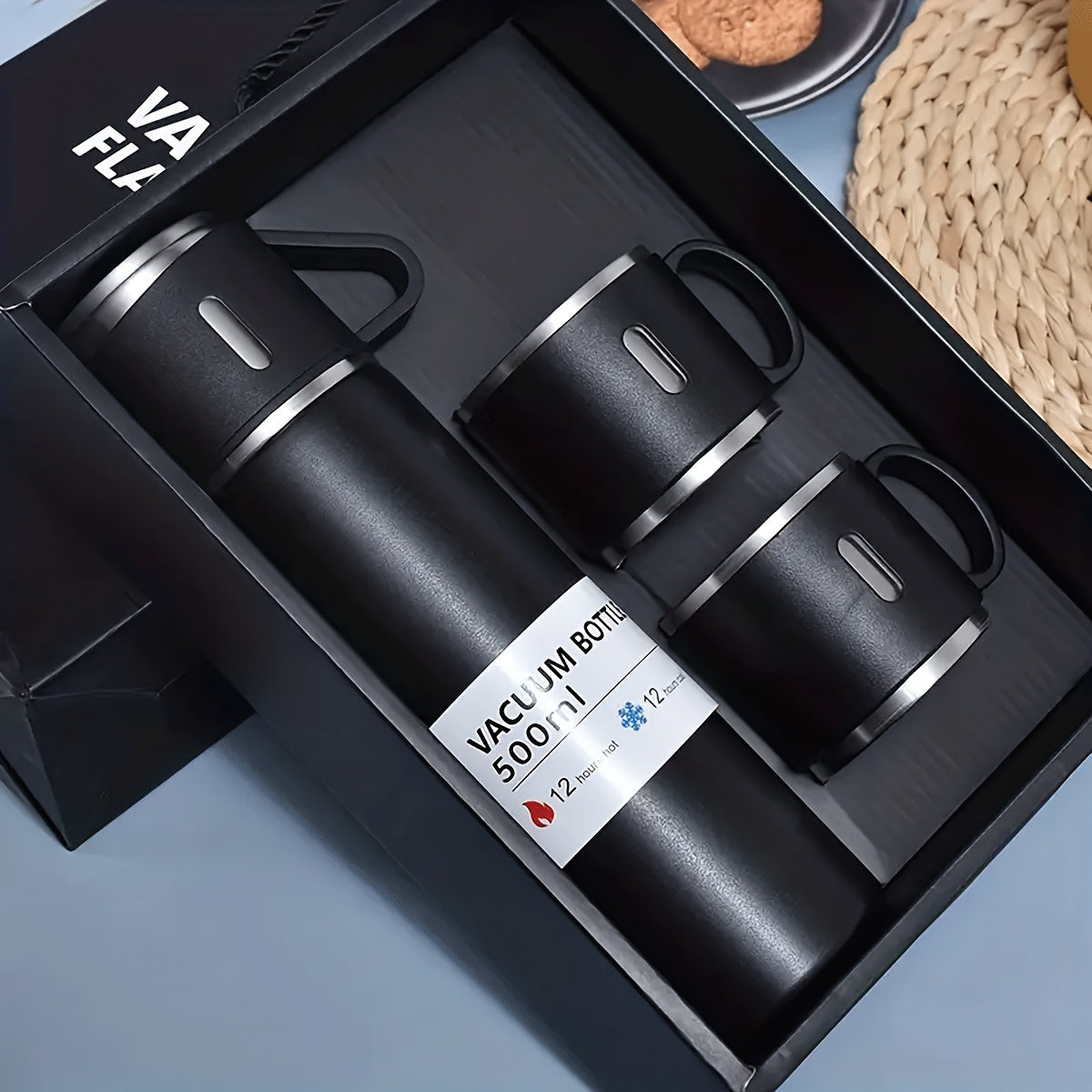 16.9 Oz/ 500Ml Insulated Stainless Steel Vacuum Bottle Set - Keeps Drinks Hot Or Cold for Hours, Perfect for Commuters, Office Workers, Students, And Outdoor Enthusiasts - Durable, Leak Proof, And Easy to Clean