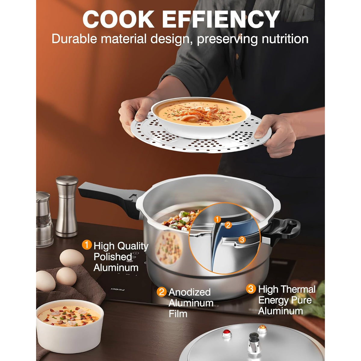 PYY 10Qt Aluminum Pressure Cooker with a Release Valve And Various Safety Features, Suitable for Use with Both Gas And Induction Cooktops, Includes a Canner Rack