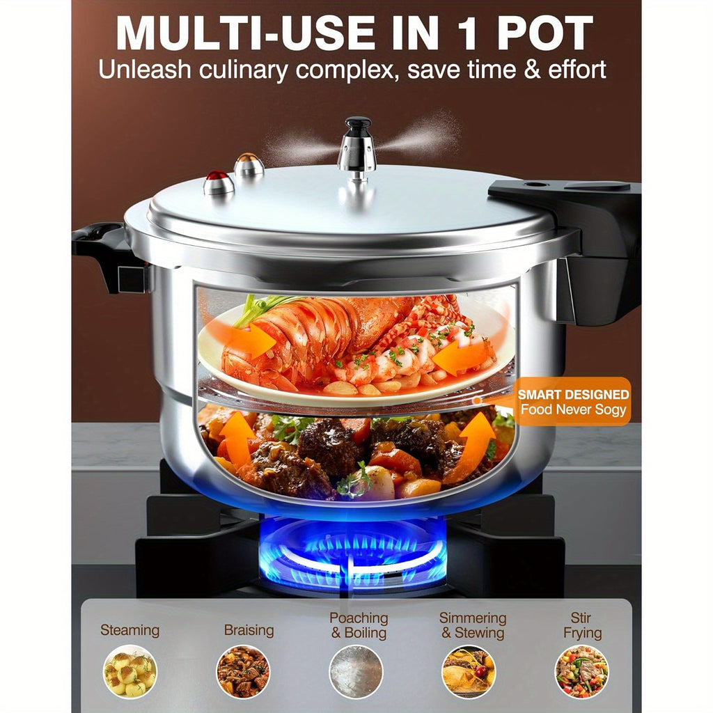 PYY 10Qt Aluminum Pressure Cooker with a Release Valve And Various Safety Features, Suitable for Use with Both Gas And Induction Cooktops, Includes a Canner Rack
