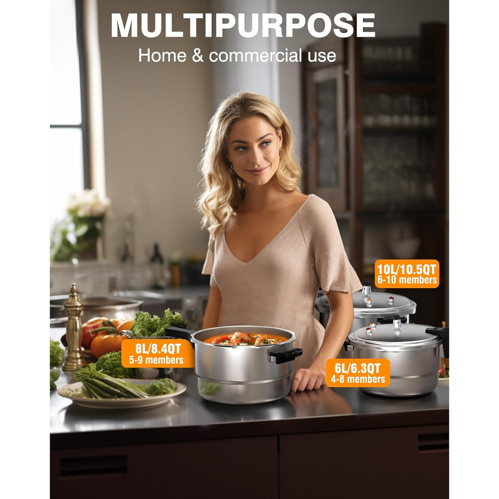 PYY 10Qt Aluminum Pressure Cooker with a Release Valve And Various Safety Features, Suitable for Use with Both Gas And Induction Cooktops, Includes a Canner Rack
