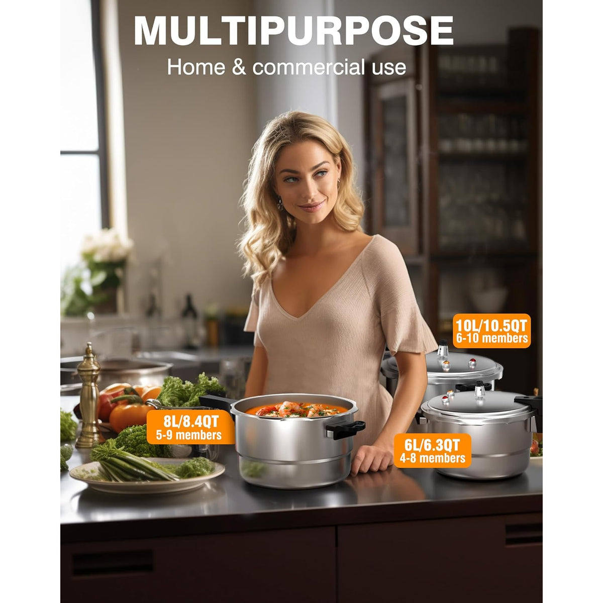 PYY 10Qt Aluminum Pressure Cooker with a Release Valve And Various Safety Features, Suitable for Use with Both Gas And Induction Cooktops, Includes a Canner Rack
