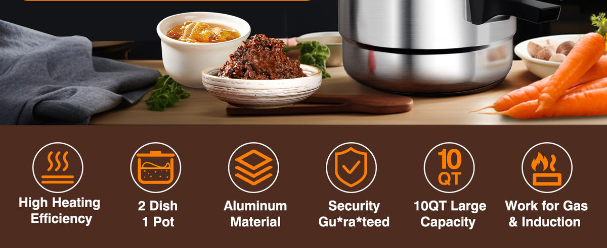 PYY 10Qt Aluminum Pressure Cooker with a Release Valve And Various Safety Features, Suitable for Use with Both Gas And Induction Cooktops, Includes a Canner Rack