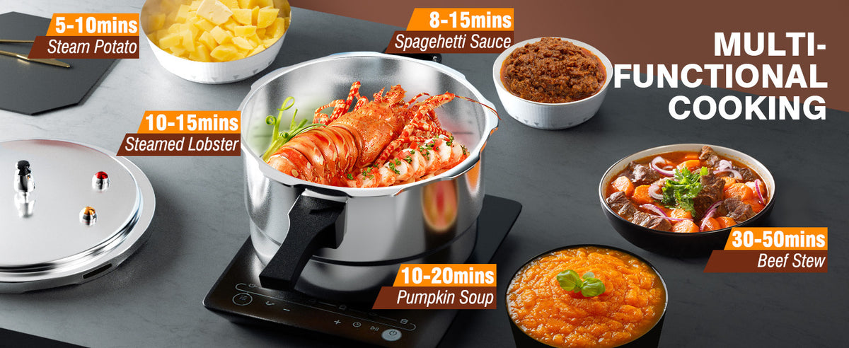 PYY 10Qt Aluminum Pressure Cooker with a Release Valve And Various Safety Features, Suitable for Use with Both Gas And Induction Cooktops, Includes a Canner Rack