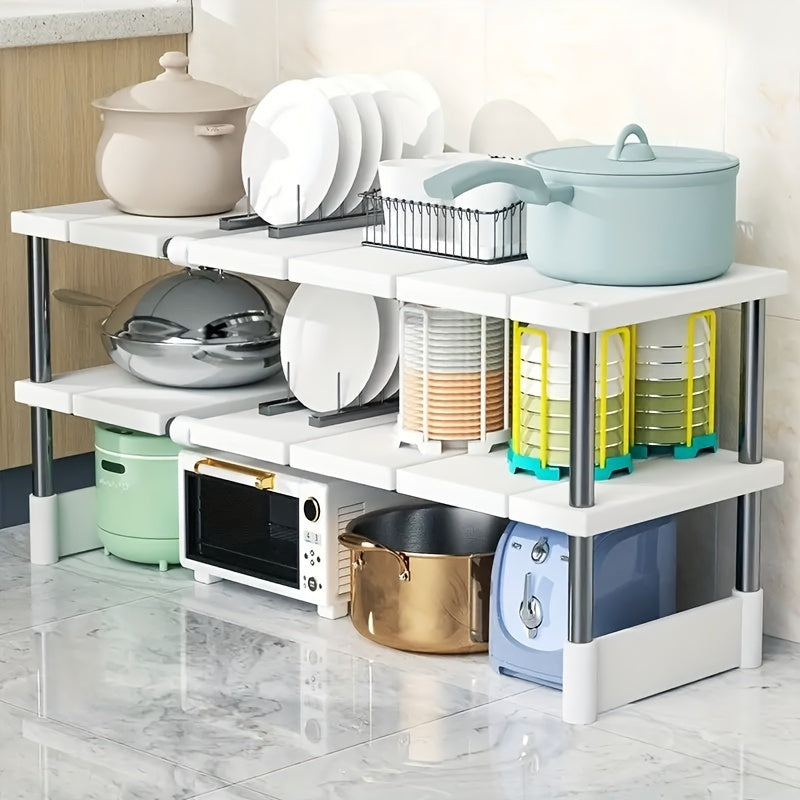 1pc Adjustable Under Sink Organizer, Stainless Steel And Plastic, Single-Layer Kitchen And Bathroom Cabinet Organizer, Multi-Functional Pot Holder, Storage Shelf, Space Saving Design