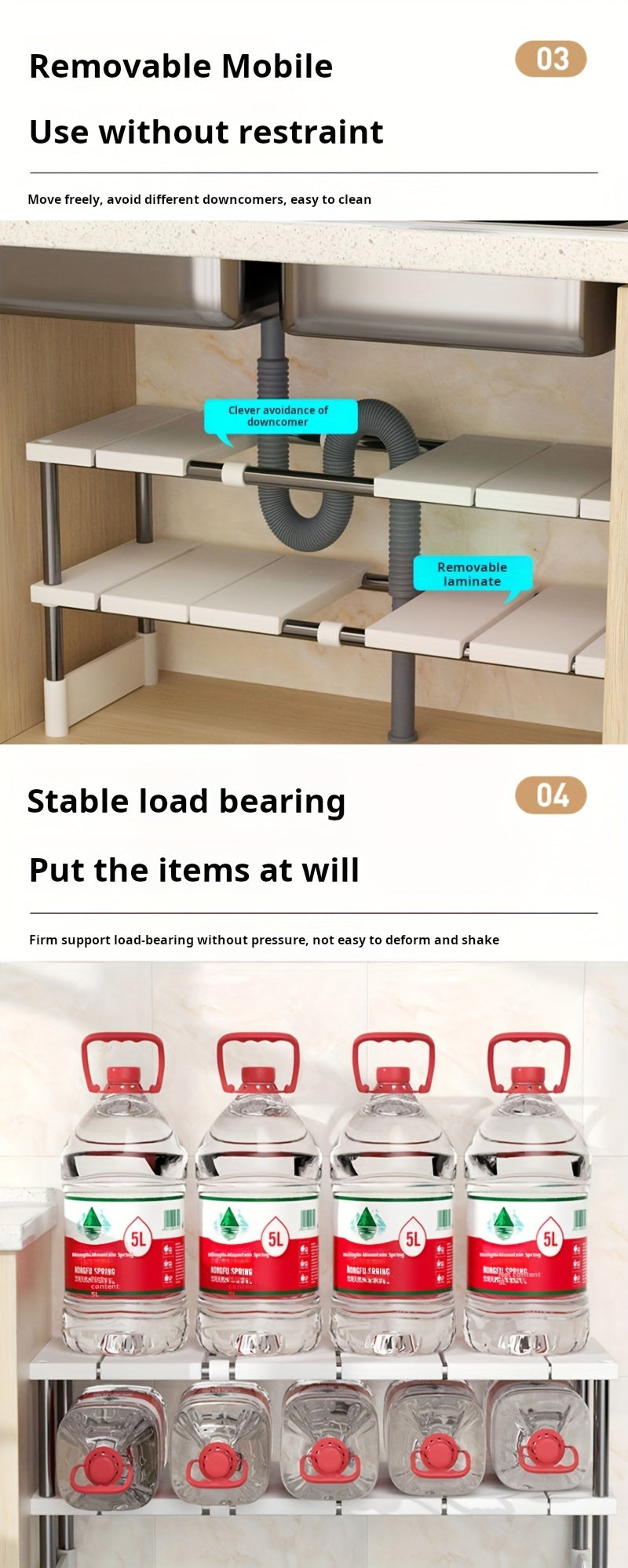 1pc Adjustable Under Sink Organizer, Stainless Steel And Plastic, Single-Layer Kitchen And Bathroom Cabinet Organizer, Multi-Functional Pot Holder, Storage Shelf, Space Saving Design