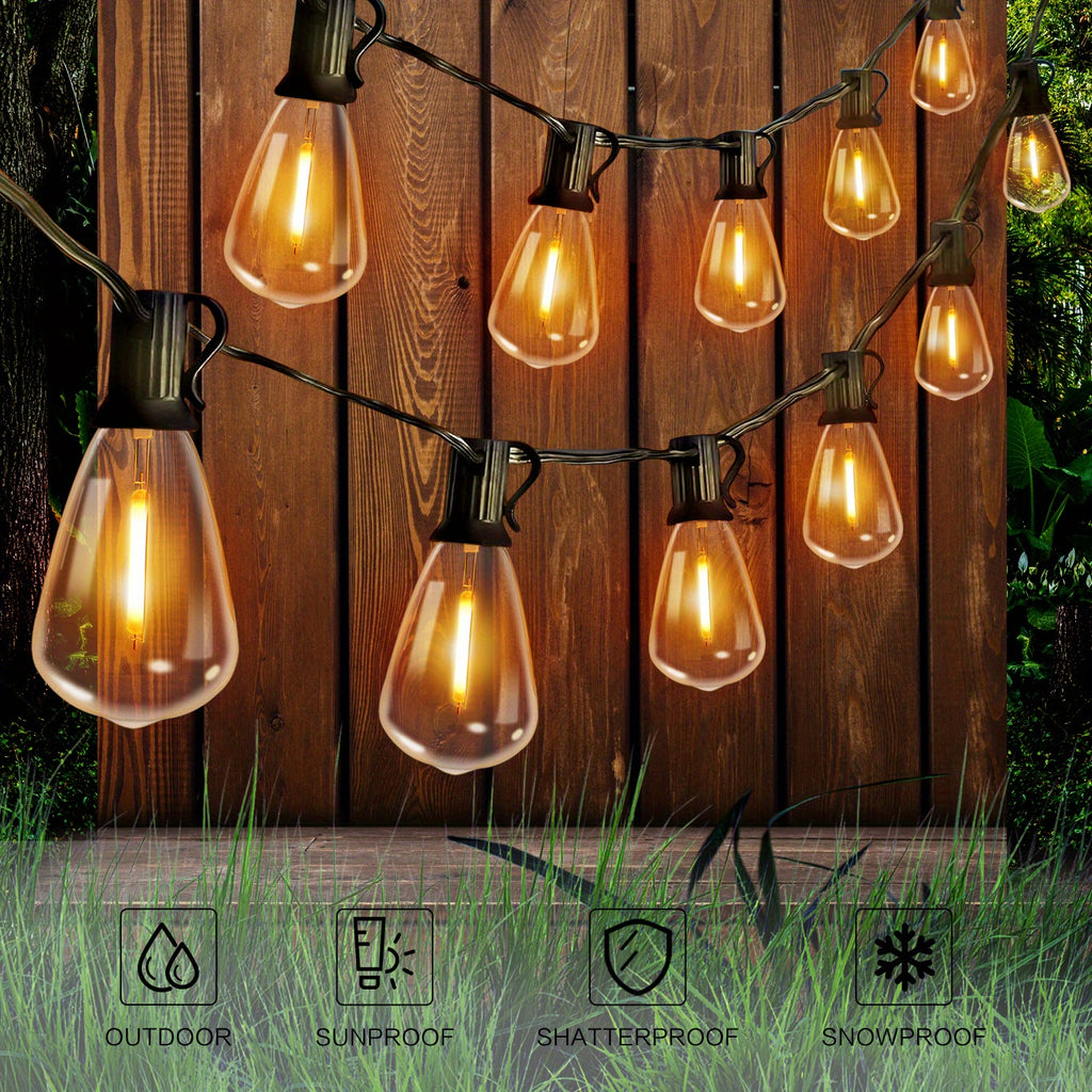 50/ 100 Ft Solar Outdoor String Light, Usb-Rechargeable Patio Rope Light, 2700K Warm White, Weather Resistant Material, 12+1/ 24+1 Breakproof ST38 E12 Bulb for Patio, Backyard, Porch, Outdoor Pool