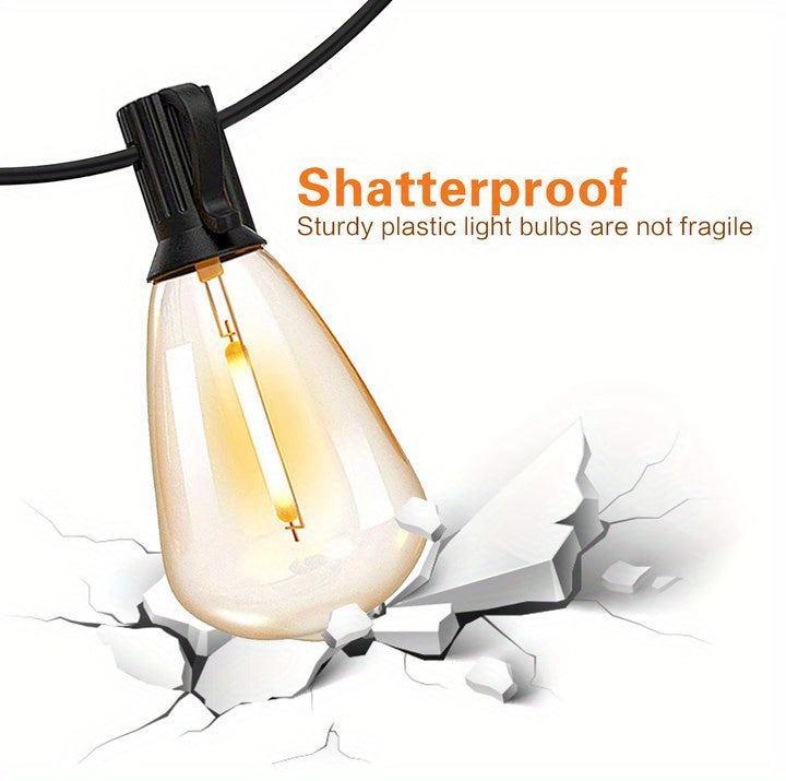 50/ 100 Ft Solar Outdoor String Light, Usb-Rechargeable Patio Rope Light, 2700K Warm White, Weather Resistant Material, 12+1/ 24+1 Breakproof ST38 E12 Bulb for Patio, Backyard, Porch, Outdoor Pool