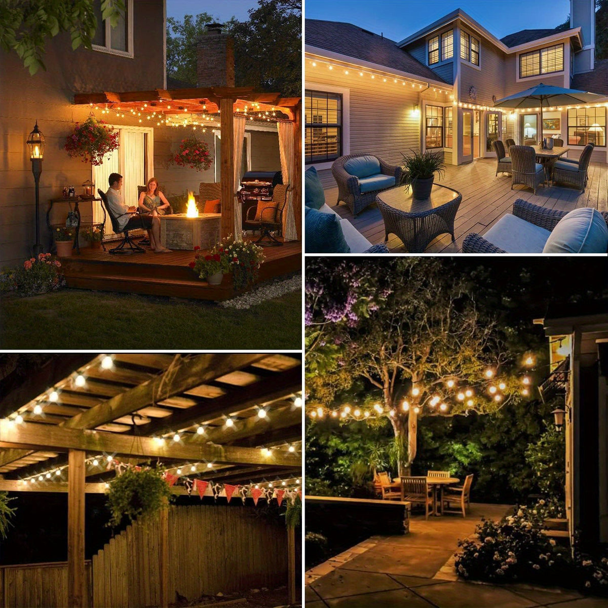 50/ 100 Ft Solar Outdoor String Light, Usb-Rechargeable Patio Rope Light, 2700K Warm White, Weather Resistant Material, 12+1/ 24+1 Breakproof ST38 E12 Bulb for Patio, Backyard, Porch, Outdoor Pool