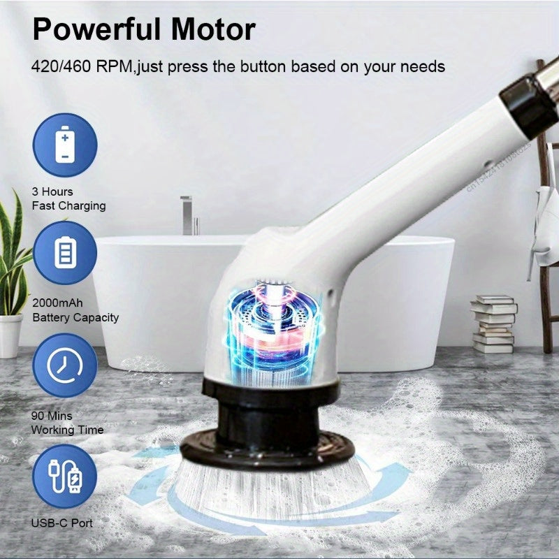 Electric Spin Scrubber Cleaning Brush Scrubber for Home Adjustable Speeds Electric Spin Scrubber Cleaning Supplies Bathroom Cleaner Spin Mop Cleaning Brush Scrubber with 3/5/7 Brush Heads Electric Cleaning Brush, For, Kitchen, Bathtub Tile Scrubber