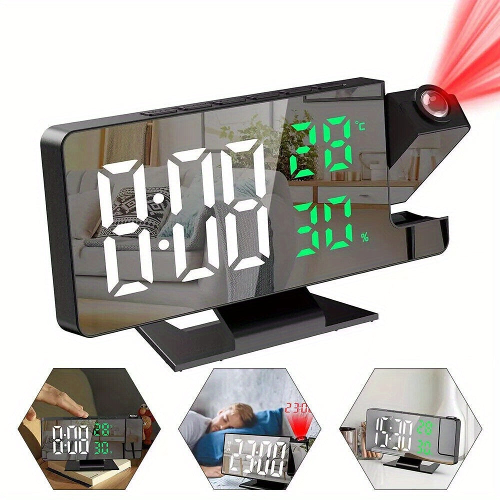LED Temperature And Humidity Projection Alarm Clock, Accurate Temperature And Humidity Monitoring, Intelligent LED Projection Display, Multifunctional Smart Home Devices, Improve The Quality Of Life, Suitable For Office Workers And Students Use