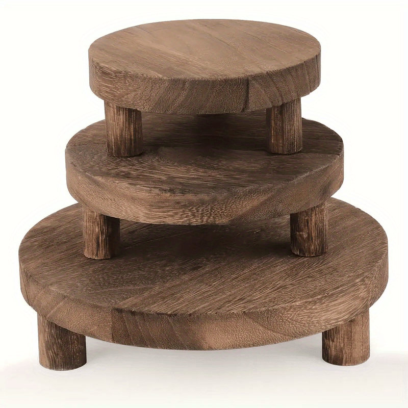 3pcs Rustic Wooden Display Risers Set - Stylish Cake Stand & Pedestals for Kitchen, Room & Home Decor - Perfect for Christmas, Valentines Day, New Year - Functional Organizer with Farmhouse Charm