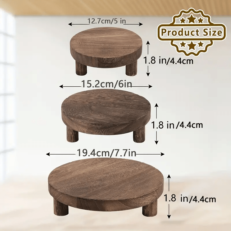 3pcs Rustic Wooden Display Risers Set - Stylish Cake Stand & Pedestals for Kitchen, Room & Home Decor - Perfect for Christmas, Valentines Day, New Year - Functional Organizer with Farmhouse Charm