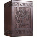 Wooden Memorial Urn with Tree of Life Design, Brown Rectangular Remembrance Box with Decorative Botanical Borders for Loved Ones and Pets